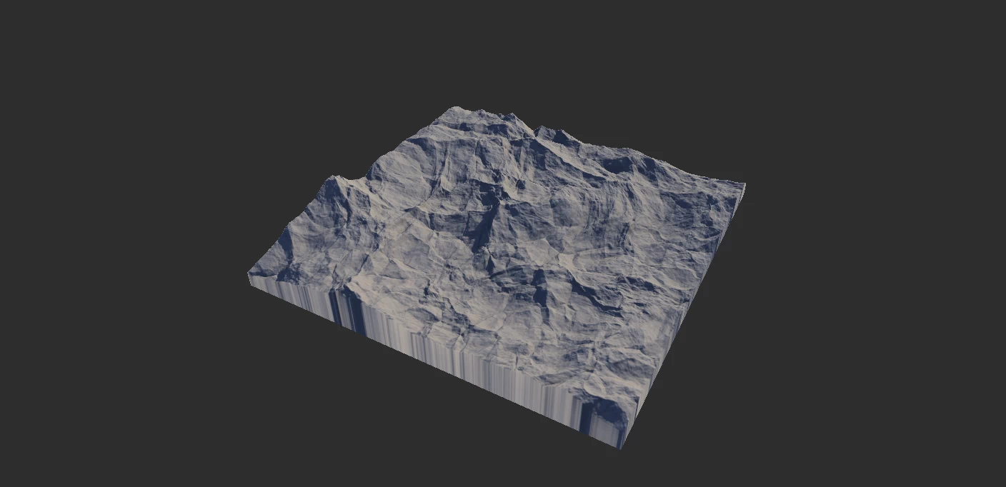 With Base: A wider 'crop' of a mountain chain showing multiple peaks and the valleys and fields between them.